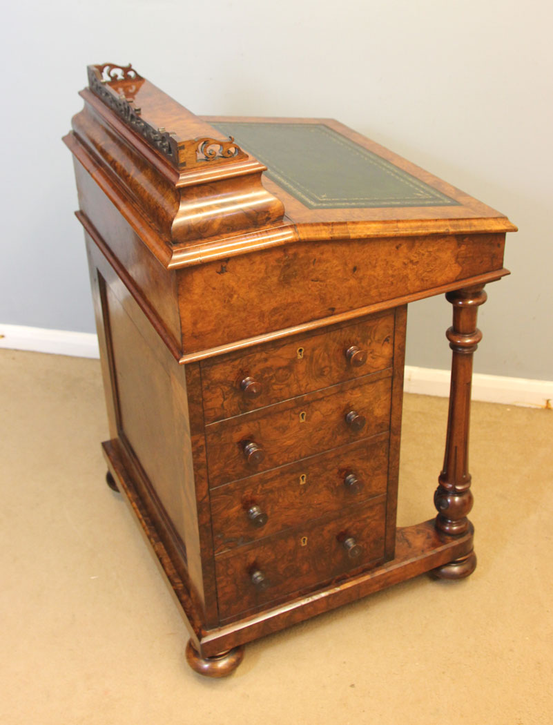 12479r5 Antique Victorian Burr Walnut Davenport Writing Desk, Antique Victorian Burr Walnut Davenport Writing Desk