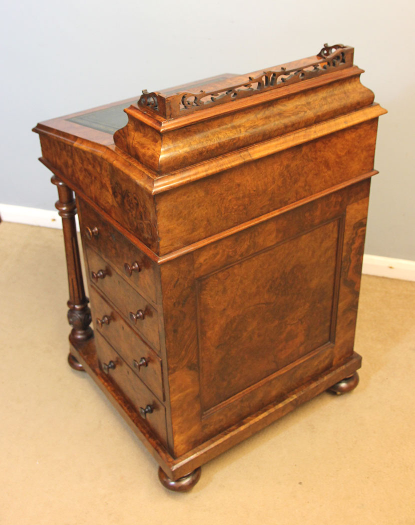 12479r9 Antique Victorian Burr Walnut Davenport Writing Desk, Antique Victorian Burr Walnut Davenport Writing Desk