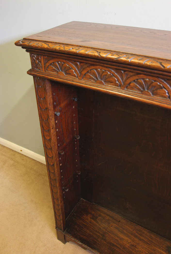 12470r15-Antique-Carved-Oak-Open-Bookcase,- Antique Carved Oak Open Bookcase