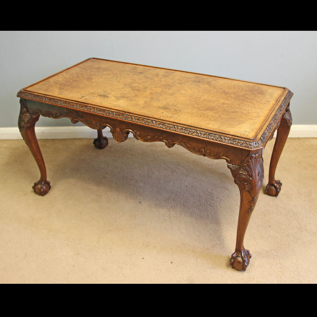 12516r01 Antique Burr Walnut Coffee Table, Antique Burr Walnut Coffee Table