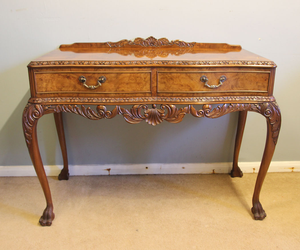 12518r1 Antique Walnut Two Drawer Serving Side Table, Antique Walnut Two Drawer Serving Side Table
