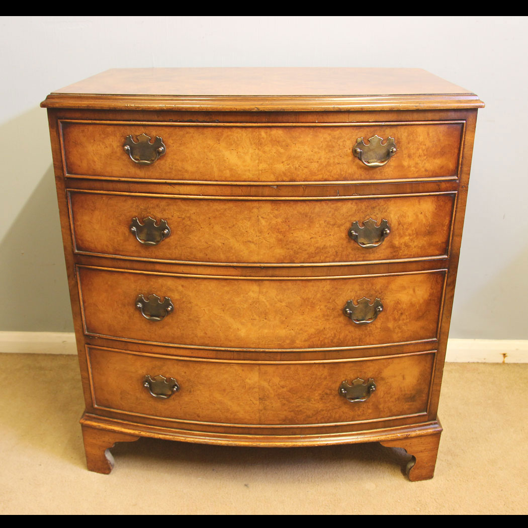 12546r01 Antique Bow Front Burr Walnut Chest Drawers, Antique Burr Walnut Bow Fronted Chest of Drawers