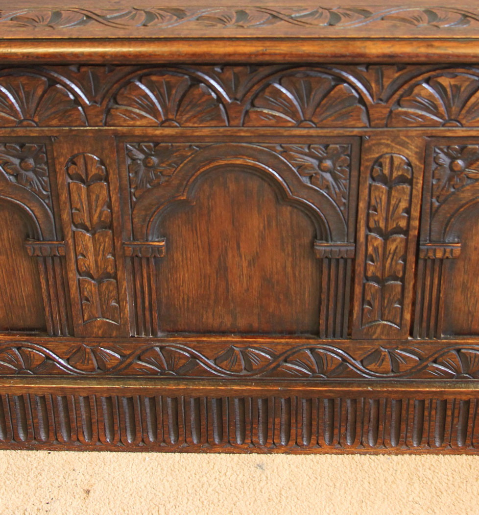 12556r12 Antique Caved Oak Blanket Chest Coffer,