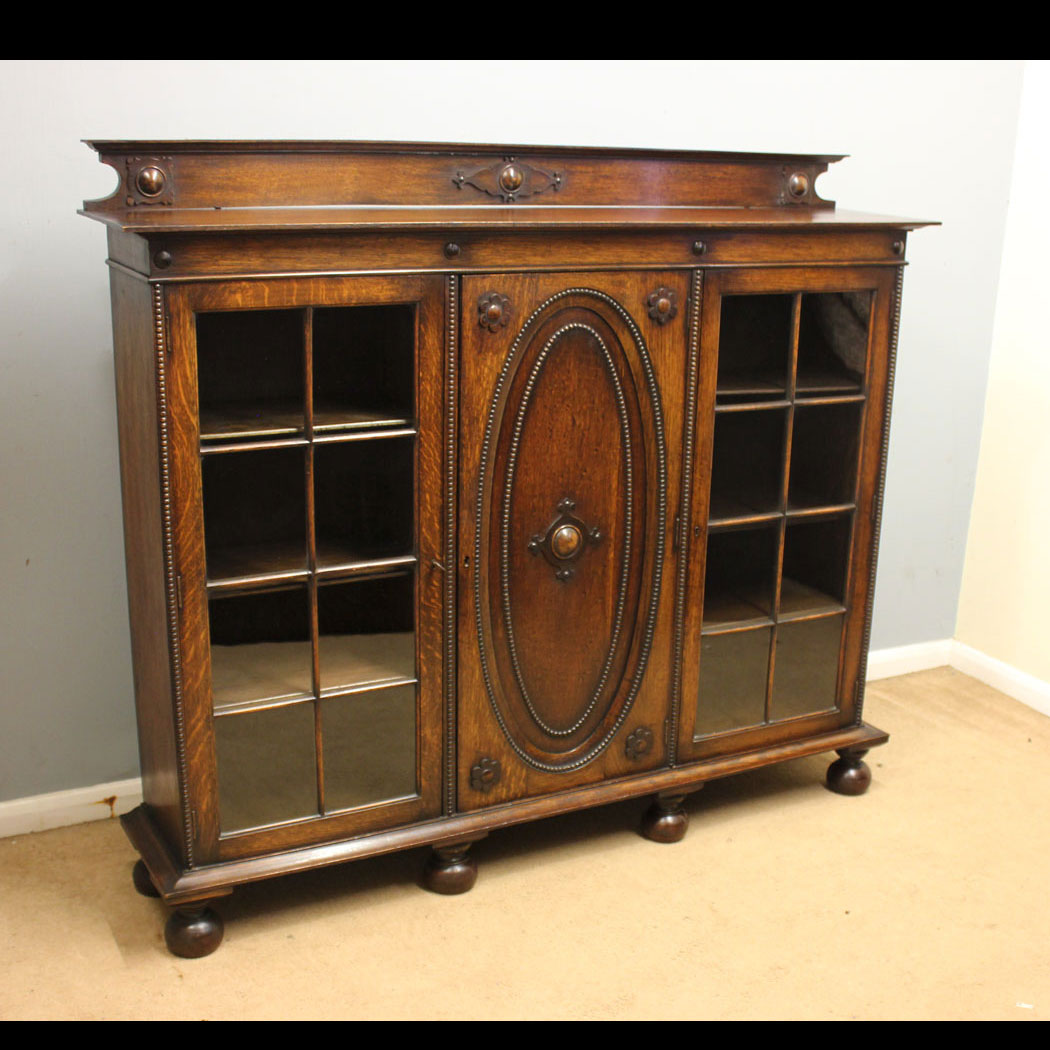 12560r01 Antique Oak Bookcase Display Cabinet, Antique Oak Bookcase Display Cabinet
