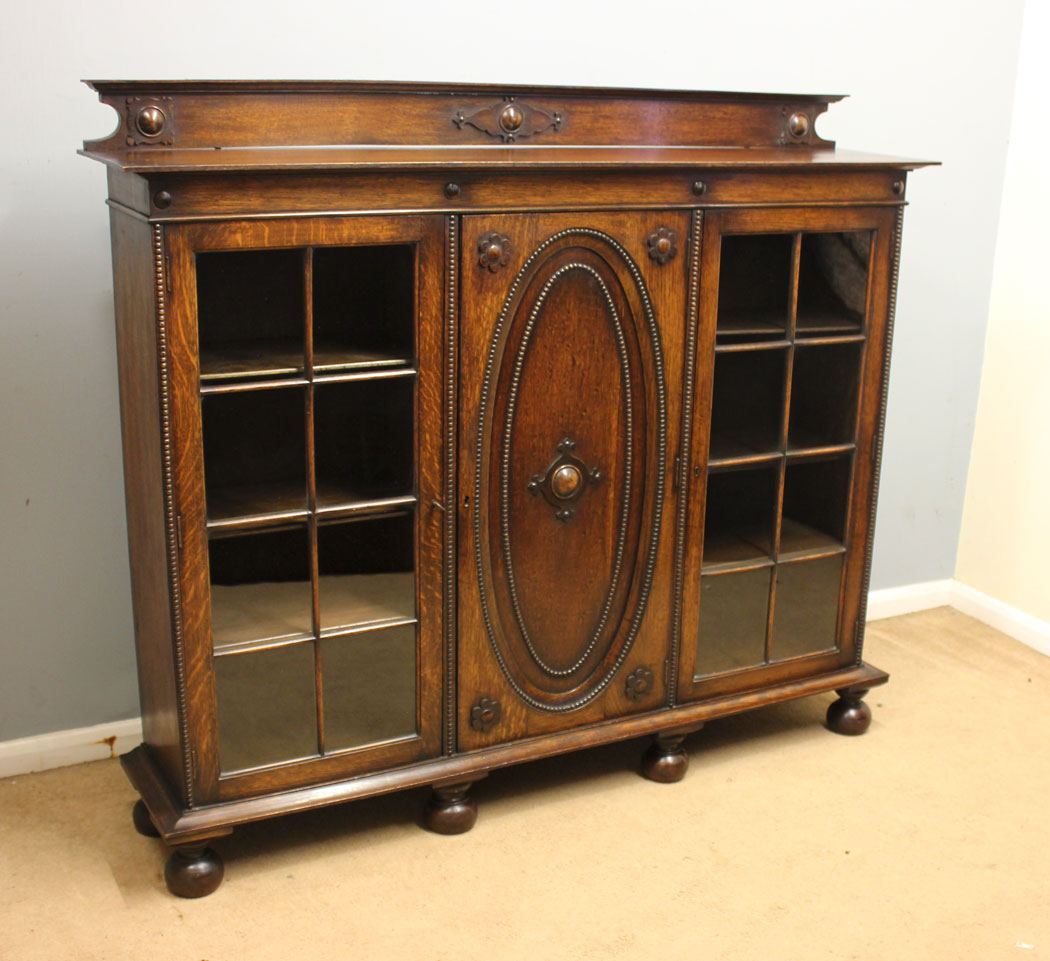 12560r1 Antique Oak Bookcase Display Cabinet, Antique Oak Bookcase Display Cabinet
