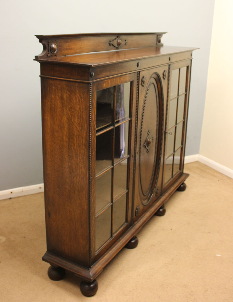 12560r12 Antique Oak Bookcase Display Cabinet, Antique Oak Bookcase Display Cabinet