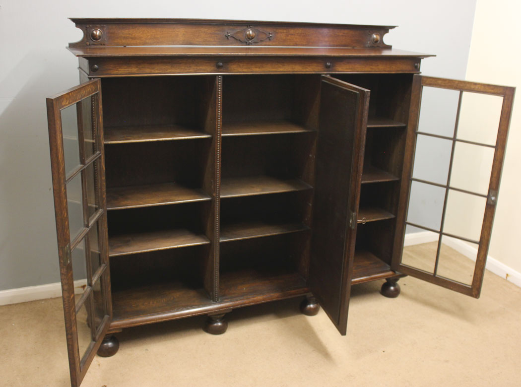 12560r6 Antique Oak Bookcase Display Cabinet, Antique Oak Bookcase Display Cabinet