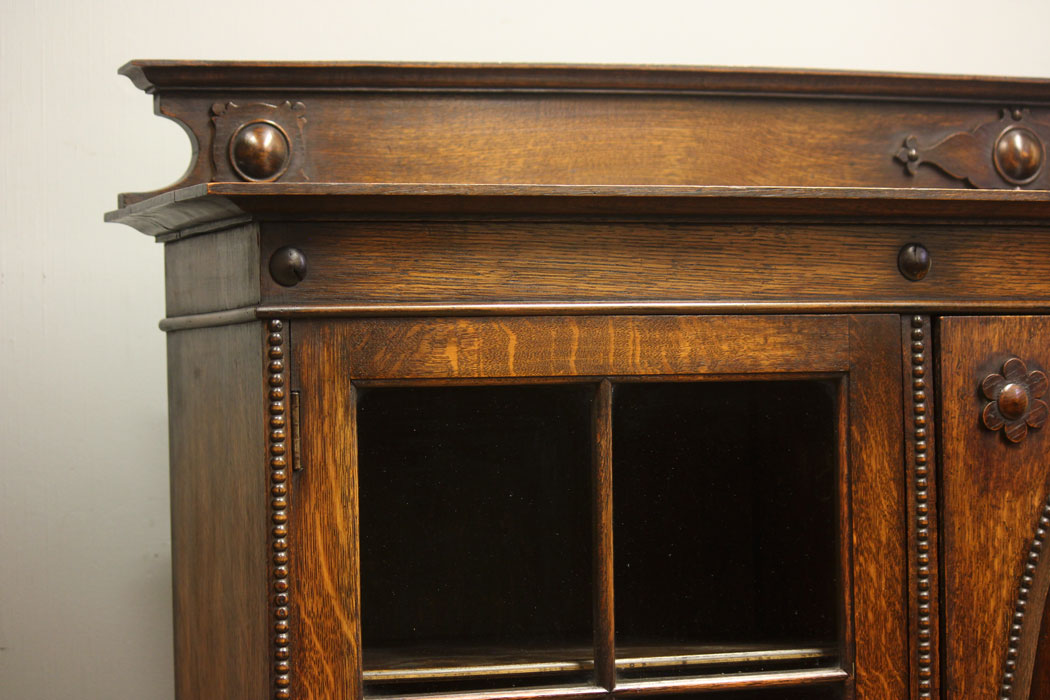 12560r9 Antique Oak Bookcase Display Cabinet, Antique Oak Bookcase Display Cabinet