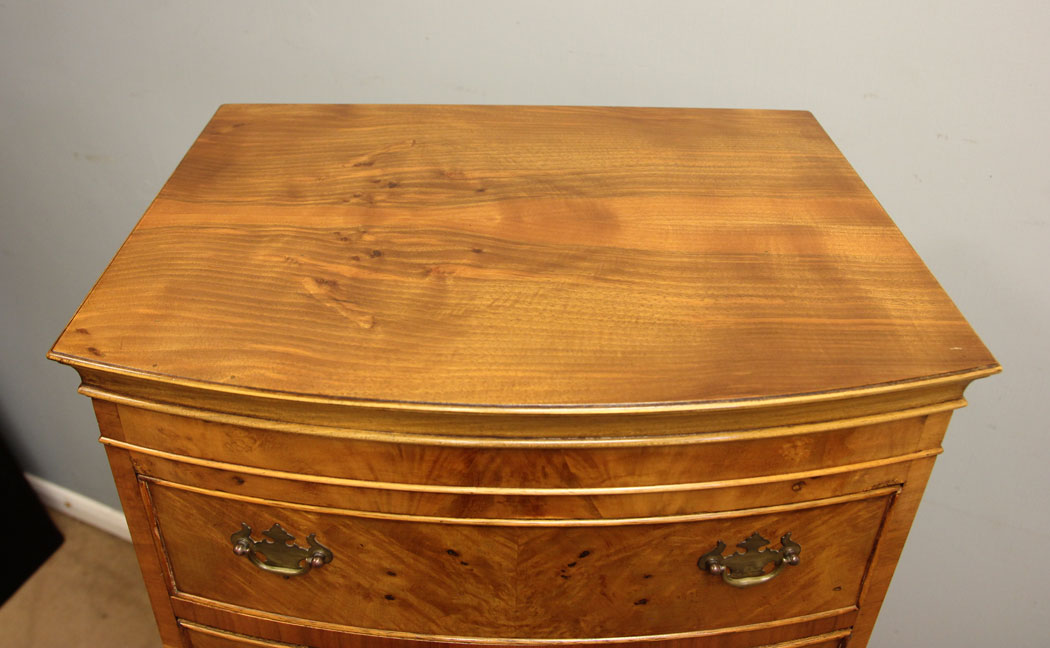 12565r5 Antique Walnut Bow Front Chest on Chest Drawers, Antique Burr Walnut Chest on Chest of Drawers
