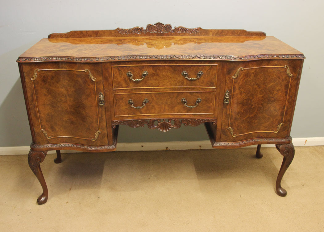12571r2 Antique Burr Walnut Serpentine Front Sideboard, Antique Burr Walnut Serpentine Front Sideboard Server