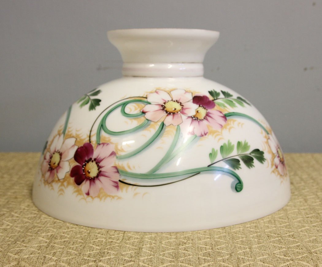 12574r2 Antique Opaline Painted Hanging Oil Lamp Shade, Antique Mushroom Opaline Hanging Oil Lamp Shade
