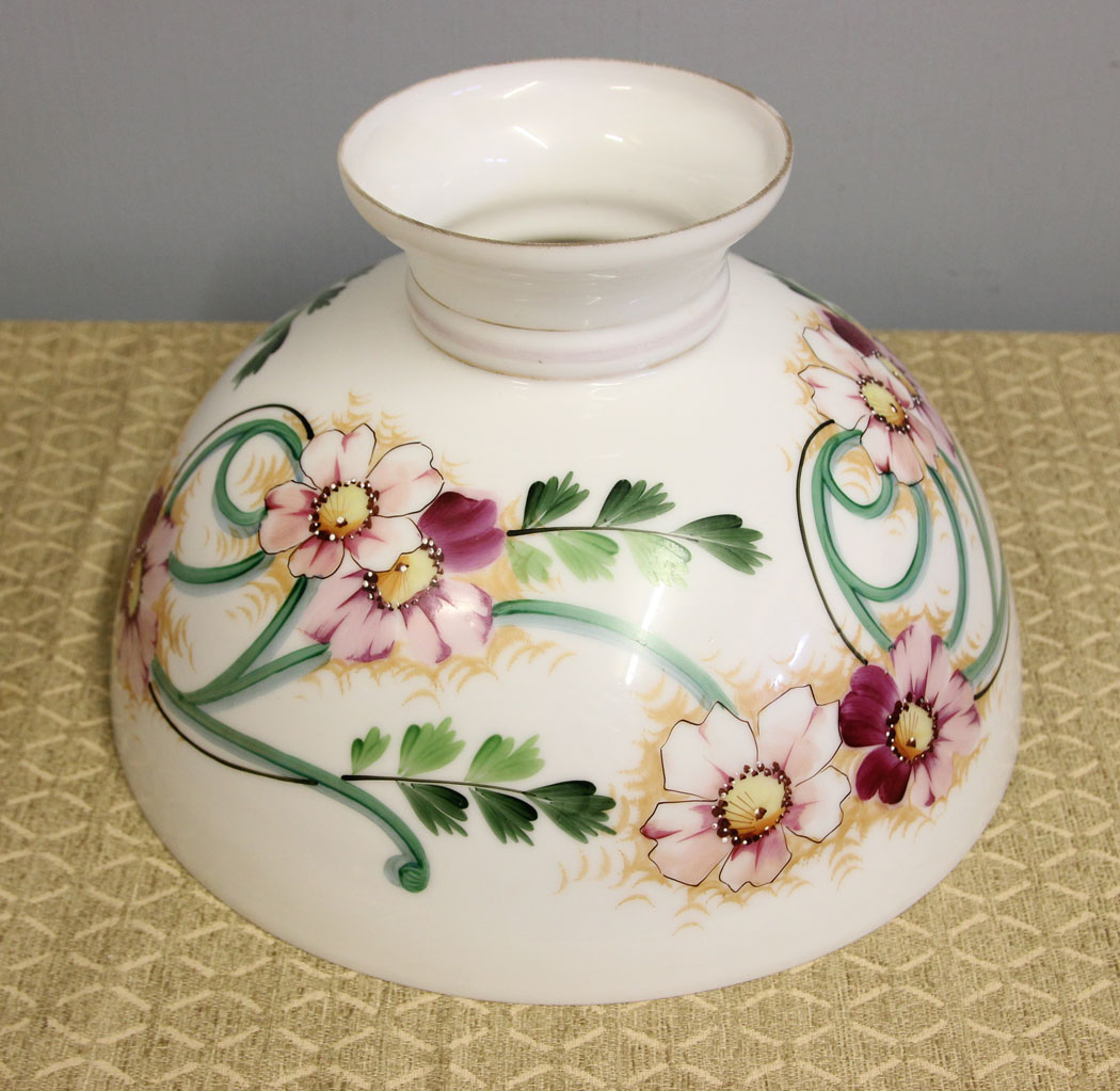 12574r5 Antique Opaline Painted Hanging Oil Lamp Shade, Antique Mushroom Opaline Hanging Oil Lamp Shade