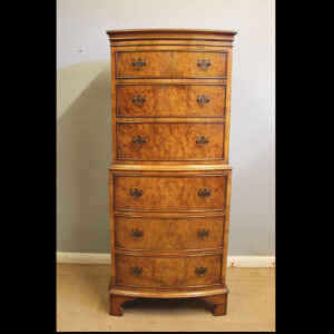 Burr Walnut Bow Front Chest on Chest of Drawers